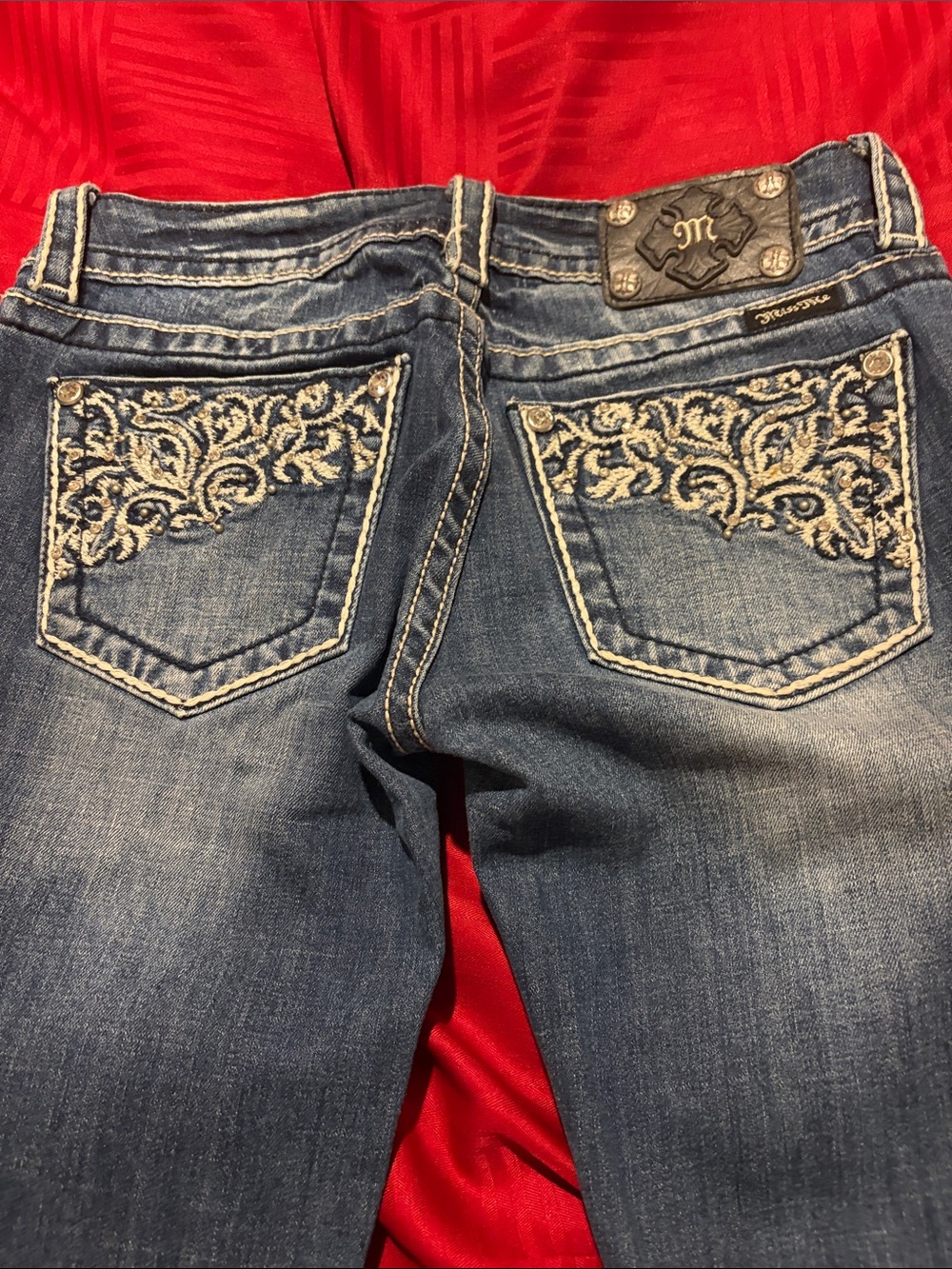 Miss Me Faded Blue straight leg Jeans with Subtle Distress